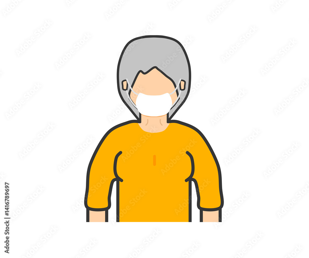 Granny in a mask, orange clothes Granny in a mask, orange clothes