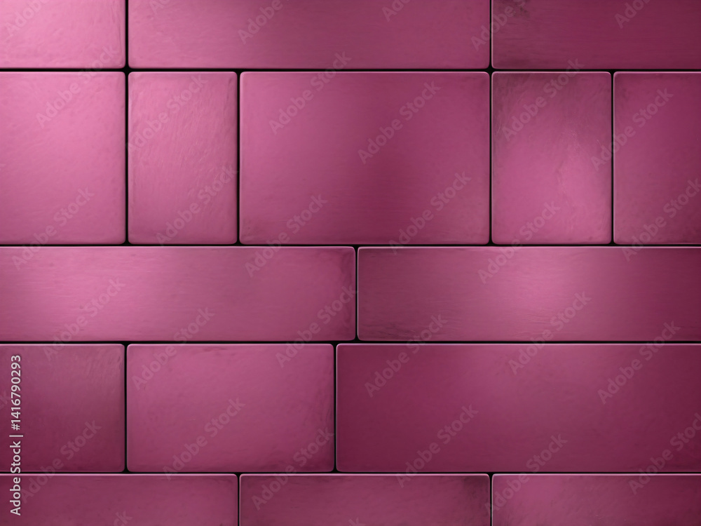 The tiles exhibit a vibrant, deep pink or magenta color with subtle variations in shading that suggest a slightly uneven surface or the play of light. Darker, thin lines delineate the edges of each ti The tiles exhibit a vibrant, deep pink or magenta color with subtle variations in shading that suggest a slightly uneven surface or the play of light. Darker, thin lines delineate the edges of each ti