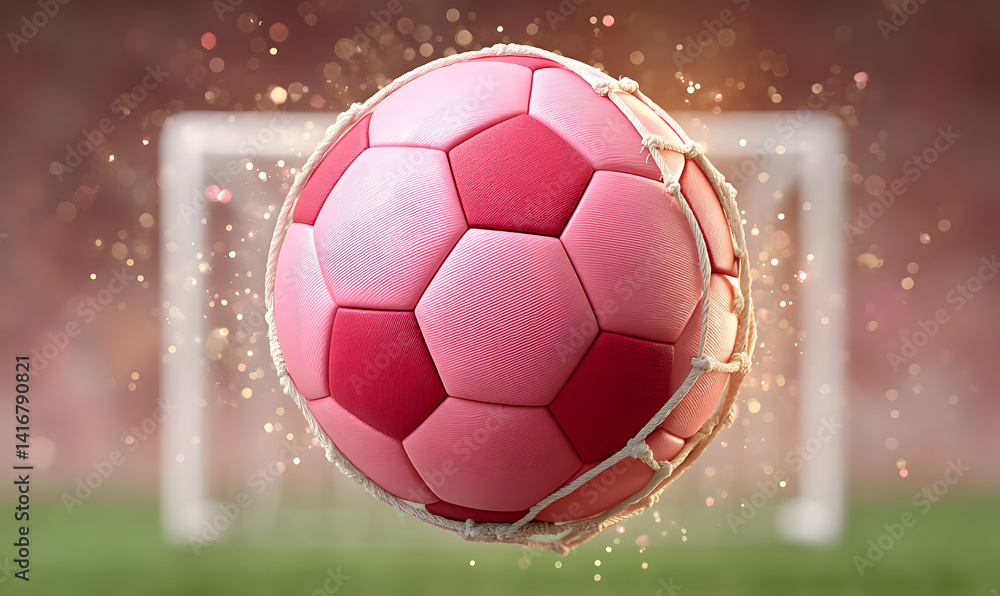 Naklejka premium Dynamic Action Shot of a Vibrant Pink Soccer Ball in Motion