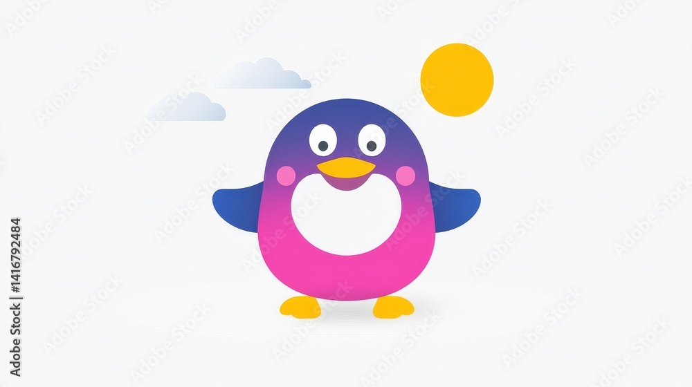 Obraz premium Pixelated penguin character illustration a playful and vibrant depiction featuring a cute cartoon penguin on white with retro graphic style design elements