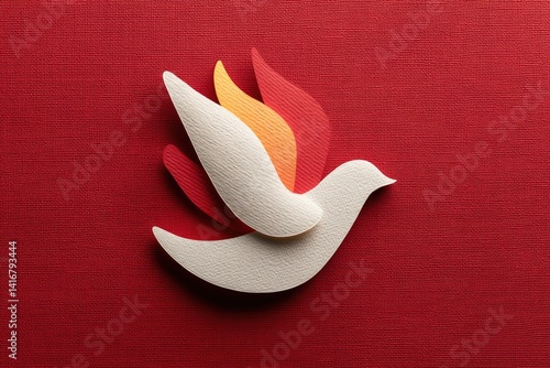 Stylized dove with vibrant flames symbolizes divine presence and