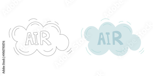 Playful air lettering inside a light cloud with wind swirls and sketchy outline, perfect for eco designs, weather themes, and environmental illustrations.