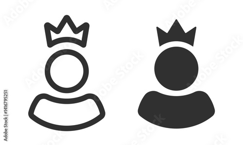 King premium membership icon vector graphic simple line stroke, solid black queen princess person outline sign symbol pictogram, vip user member silhouette shape ui element
