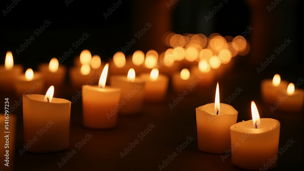 Resplendent candle procession exhibiting graceful lit displays reflective rituals and evocative nighttime vigils that honor sacred memories and preserve a divine legacy with poise in Photo Stock Con Resplendent candle procession exhibiting graceful lit displays reflective rituals and evocative nighttime vigils that honor sacred memories and preserve a divine legacy with poise in Photo Stock Con