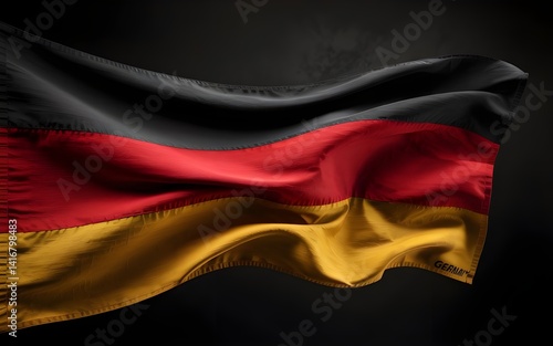 High-resolution closeup shot of Germany national flag isolated on white background with detailed fabric texture showcasing black red and gold tricolor design symbolizing national pride and heritage fo