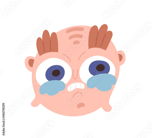 Comic quirky character crying. Whimsical face, eyes in tears, fear, panic and...