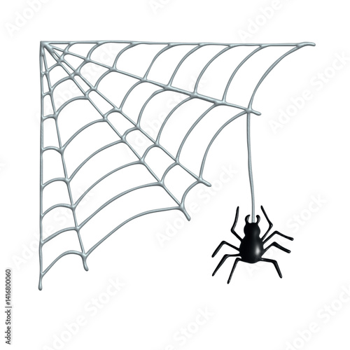 3d spiderweb with spider Halloween decoration for print, web, design, decor, logo