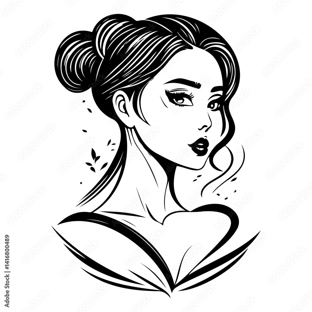Elegant Woman Portrait Black and White Design Elegant Woman Portrait Black and White Design
