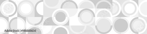 White trendy seamless background of circles and squares in modern Scandinavian style. Cover of gray geometric shapes in retro texture for wallpaper or packaging.