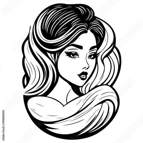 Stylized Portrait of a Woman with Flowing Hair