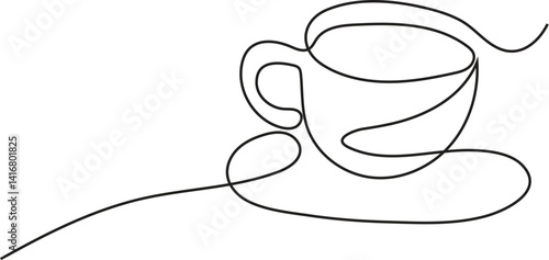 continuous line art. Coffee cup tea cup morning cafe hot drink silhouette oneline art drawing