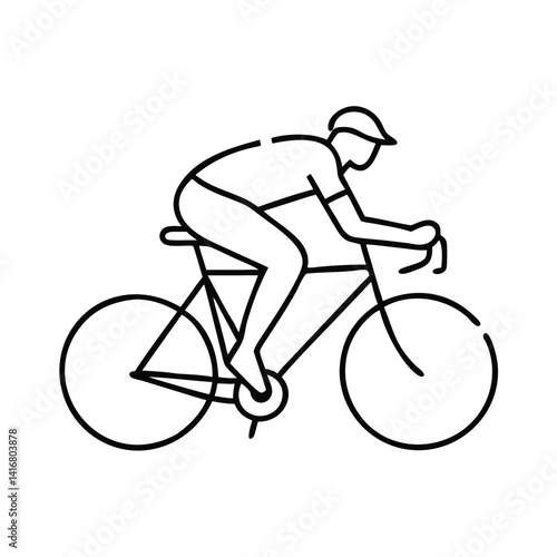 Bicyclist riding a bike in a minimalist line art style  