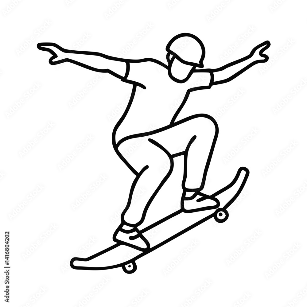 Skateboarder performing a trick in a dynamic pose Skateboarder performing a trick in a dynamic pose