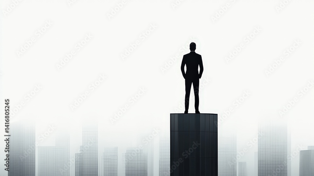 Silhouette of a Businessman Standing Tall Against a City Skyline in a Minimalist Style Silhouette of a Businessman Standing Tall Against a City Skyline in a Minimalist Style