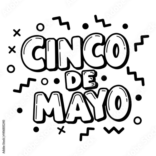 Bold, stylized "Cinco de Mayo" lettering in a comic-book, pop art style.  Perfect for advertising or editorial pieces related to Mexican culture and celebrations.