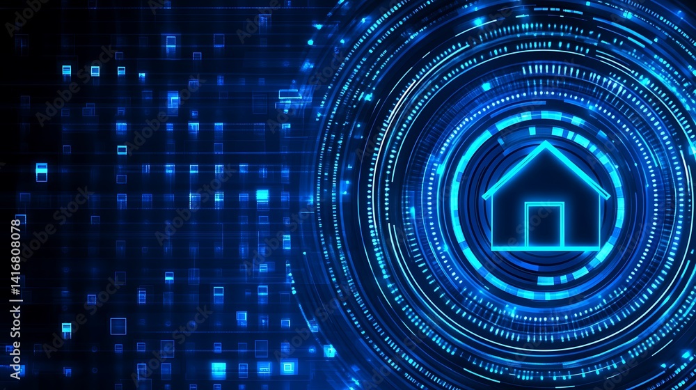 Obraz premium Digital home security system with glowing interface.