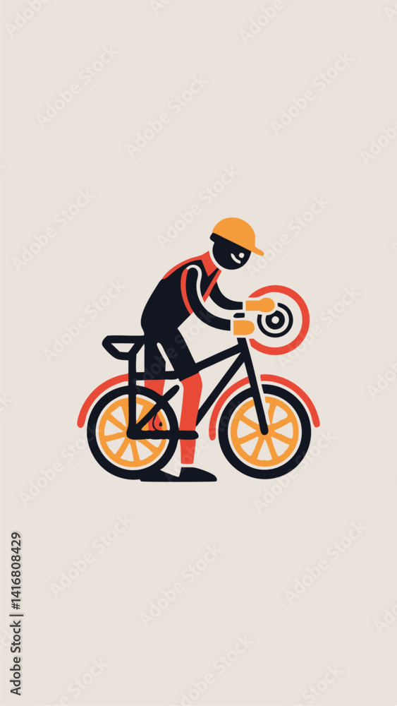 Fototapeta premium A person fixing a bicycle minimalistic image. Flat style. Vector illustration.
