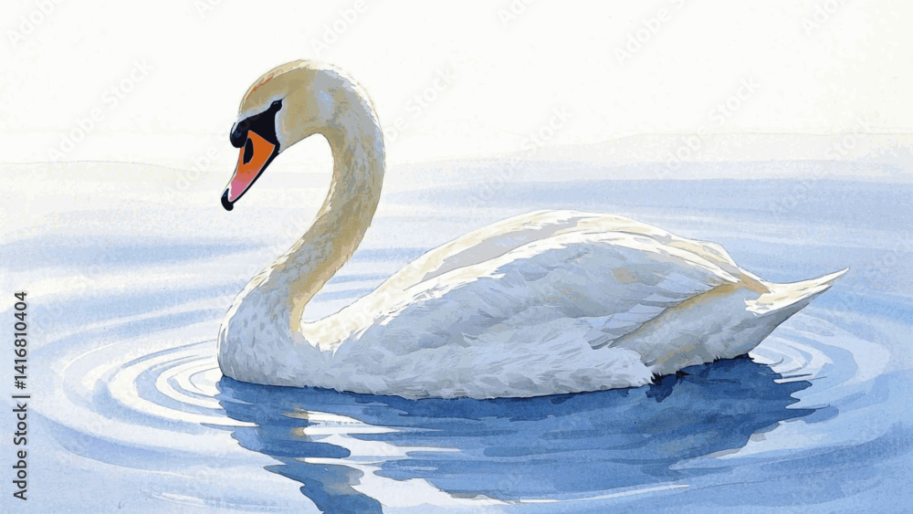 Fototapeta premium Silent glide swan isolated watercolor vector illustration svg 