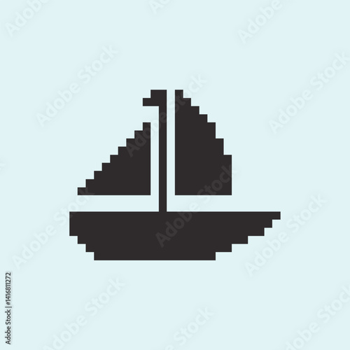 this is ship icon in pixel art with black color and white background ,this item good for presentations,stickers, icons, t shirt design,game asset,logo and your project.
