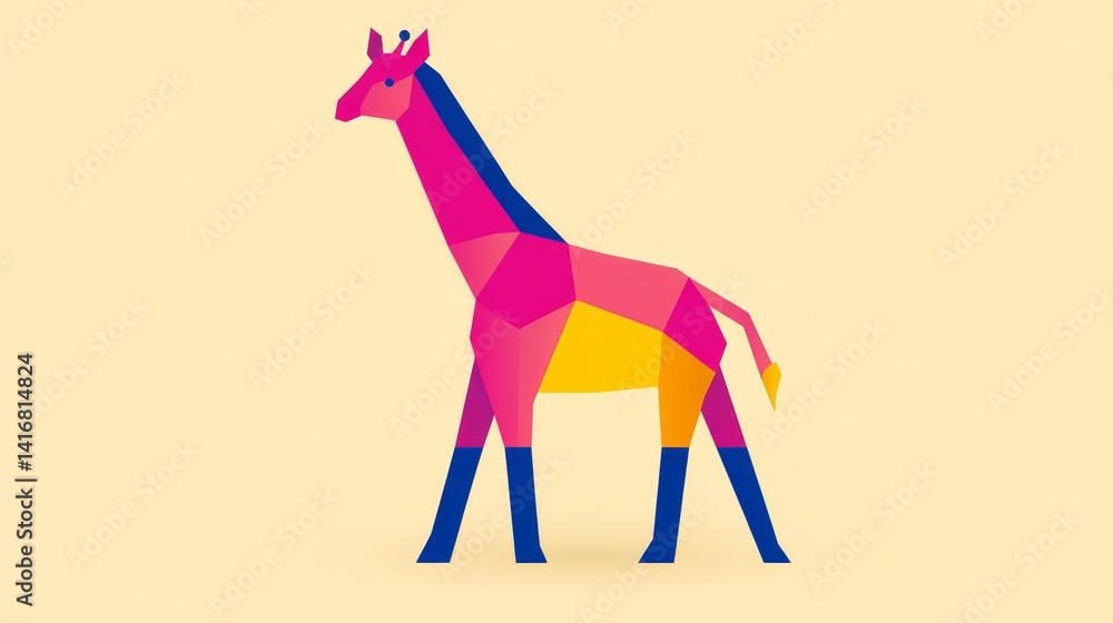Obraz premium Abstract pixelated giraffe graphic illustration in vibrant colors a playful design with geometric patterns ideal for children's decor and animal themed concepts