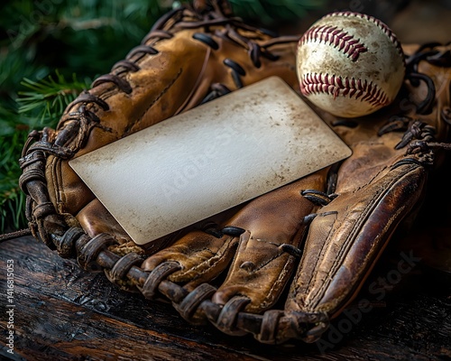 Obraz na płótnie Vintage baseball glove and ball with blank gift card for Father s Day w salonie