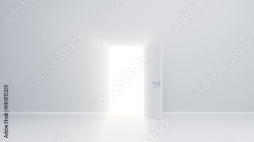 白い扉が開いて光が差し込む開閉アニメーション素材 白い空間