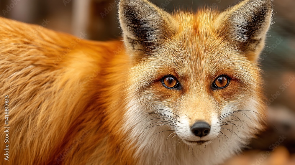 A curious red fox stares intently, its amber eyes captivating the viewer A curious red fox stares intently, its amber eyes captivating the viewer