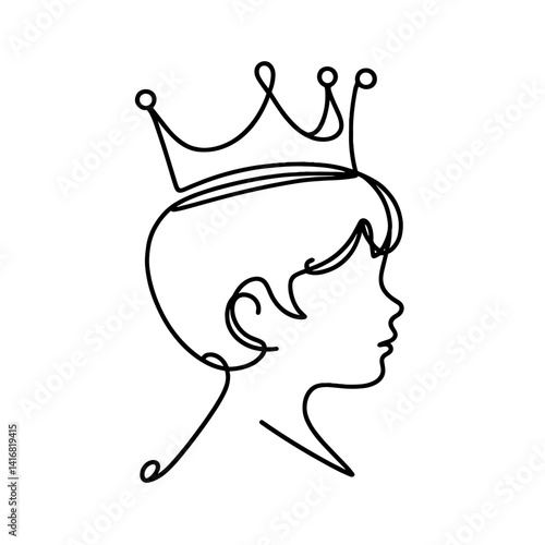 Child with crown in profile line art