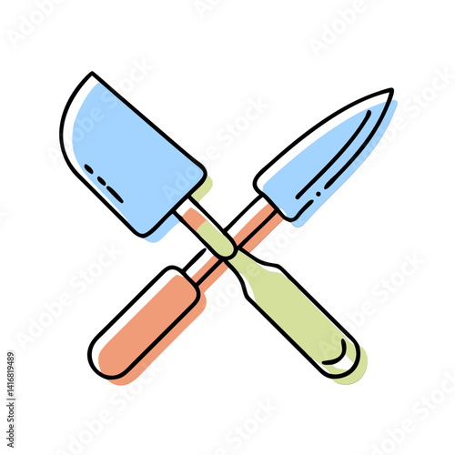 Gardening tools illustration featuring a trowel and spade  