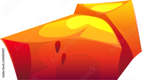 Fireplace burn fiery ember cartoon charcoal piece. Burning fossil fuel, BBQ grill fiery hot isolated vector coal one piece . Firewood ablaze red single ember charcoal or barbecue burnt charcoal piece
