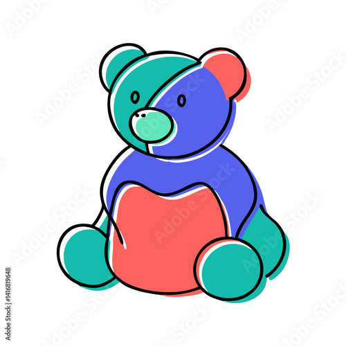 Colorful cartoon teddy bear illustration in playful design  