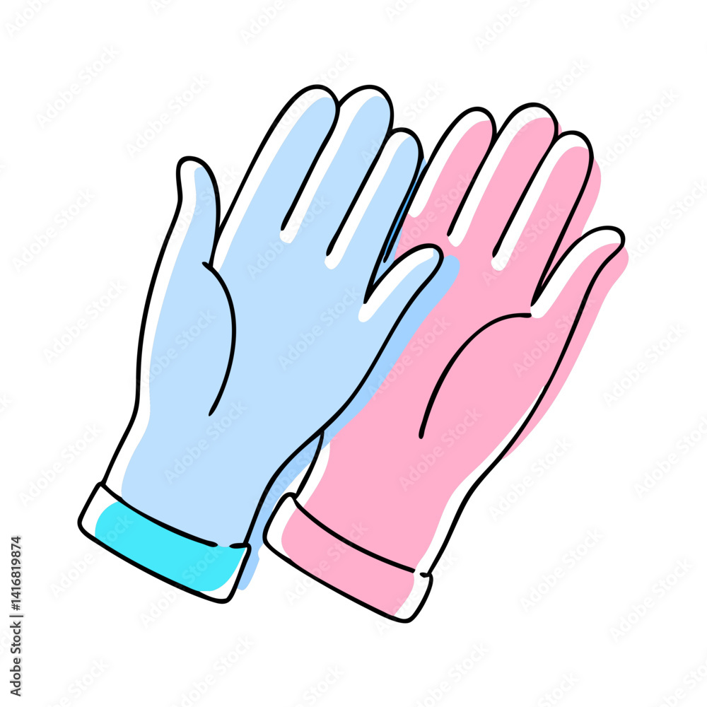 Colorful rubber gloves in pink and blue overlapping design Colorful rubber gloves in pink and blue overlapping design
