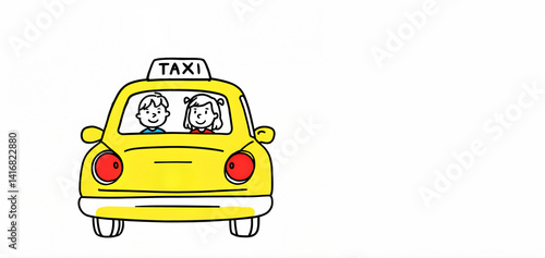 Fun ride in a yellow taxi – cartoon kids illustration