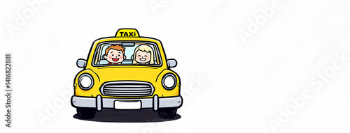 Fun ride in a yellow taxi – cartoon kids illustration