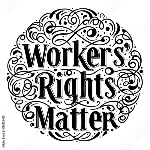Ornate typography design; perfect for social media, posters, or advocacy campaigns.  Bold text and circular frame create impact.