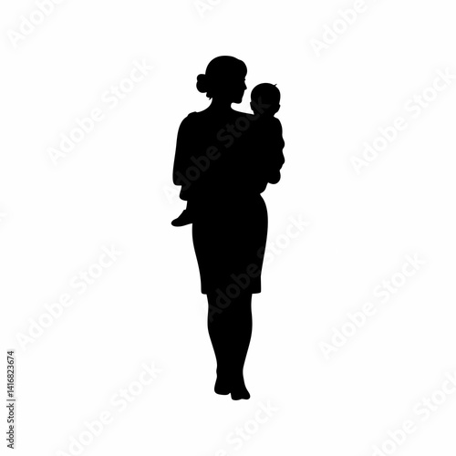 vector illustration of a silhouette of a mother carrying her child home from school