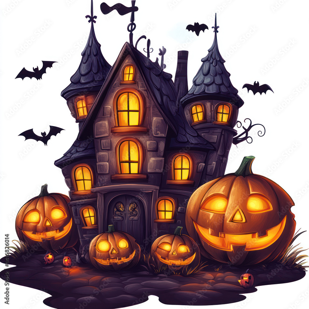 halloween background with castle and pumpkin halloween background with castle and pumpkin