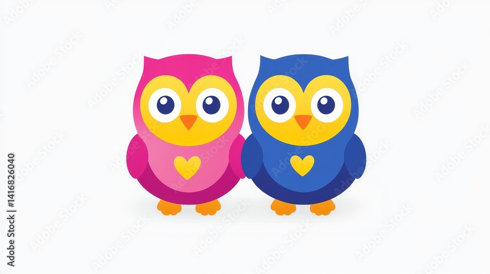Whimsical pixelated owls in vibrant pink and blue offering a charming and affectionate visual perfect for digital designs and adorable character illustrations Whimsical pixelated owls in vibrant pink and blue offering a charming and affectionate visual perfect for digital designs and adorable character illustrations