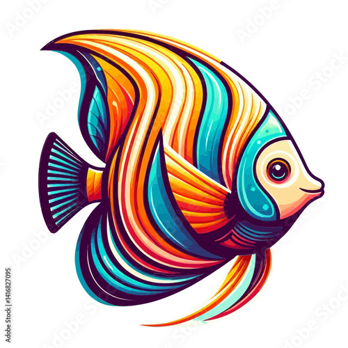 Vibrant Angelfish Vector Illustration, Underwater Art, Digital Graphic Design, Aquatic Theme, Playful Style