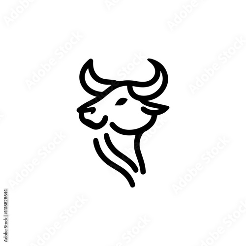 Powerful Bull Icon: A striking black and white illustration of a formidable bull, exuding strength and determination, rendered in a bold, minimalist style suitable for various branding applications.