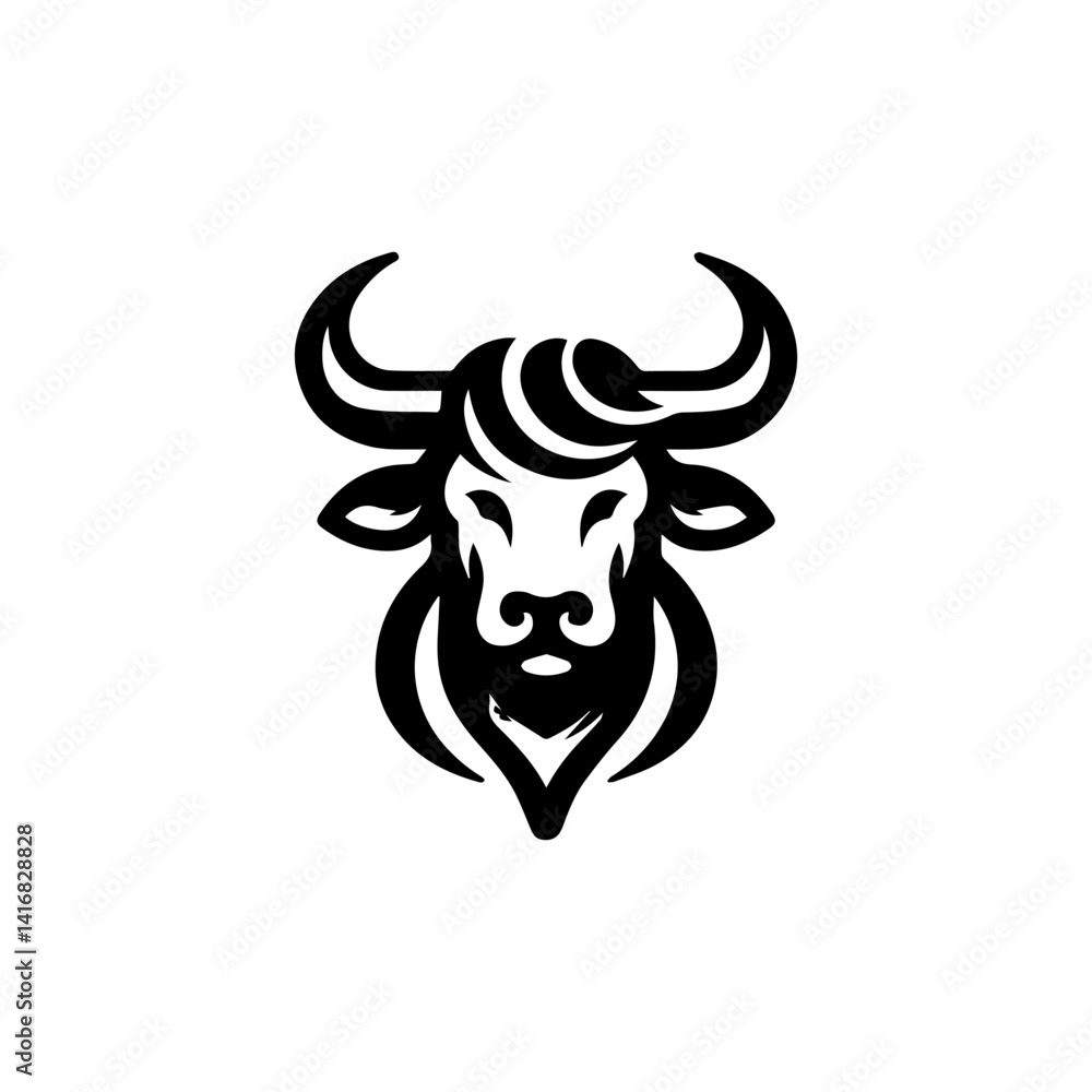 Powerful Bull Icon: A striking black and white illustration of a formidable bull, exuding strength and determination, rendered in a bold, minimalist style suitable for various branding applications. Powerful Bull Icon: A striking black and white illustration of a formidable bull, exuding strength and determination, rendered in a bold, minimalist style suitable for various branding applications.