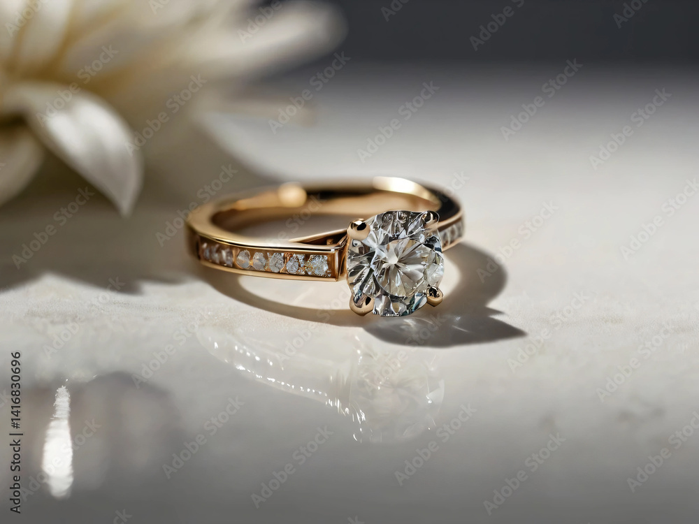 A wedding ring with a sparkling diamond. A wedding ring with a sparkling diamond.