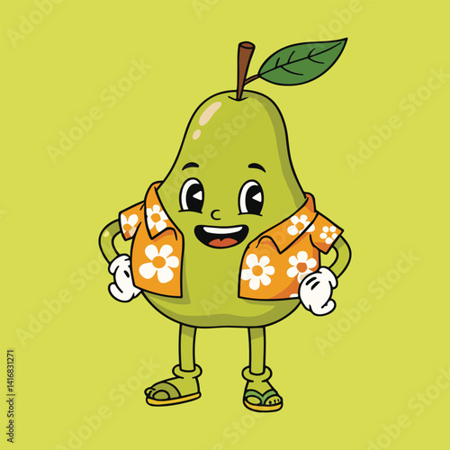 Retro Groovy Vintage Pear Fruit Mascot Vector