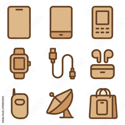 Trendy Mobile Phone and Digital Gadget Vector Outline Design Element