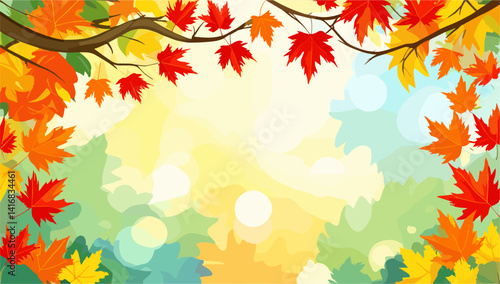 Abstract autumn background with colorful fall leaves frame. Vector art illustration