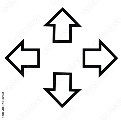 Cute cartoon hand drawn vector left right up and down move arrow icon outline.