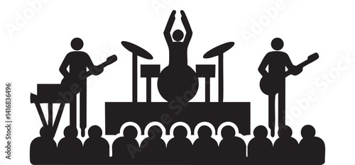 Silhouette Rock Band Performing Live Concert with Audience Illustration Vector