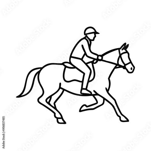 Equestrian rider trotting on horseback in a minimalist style  