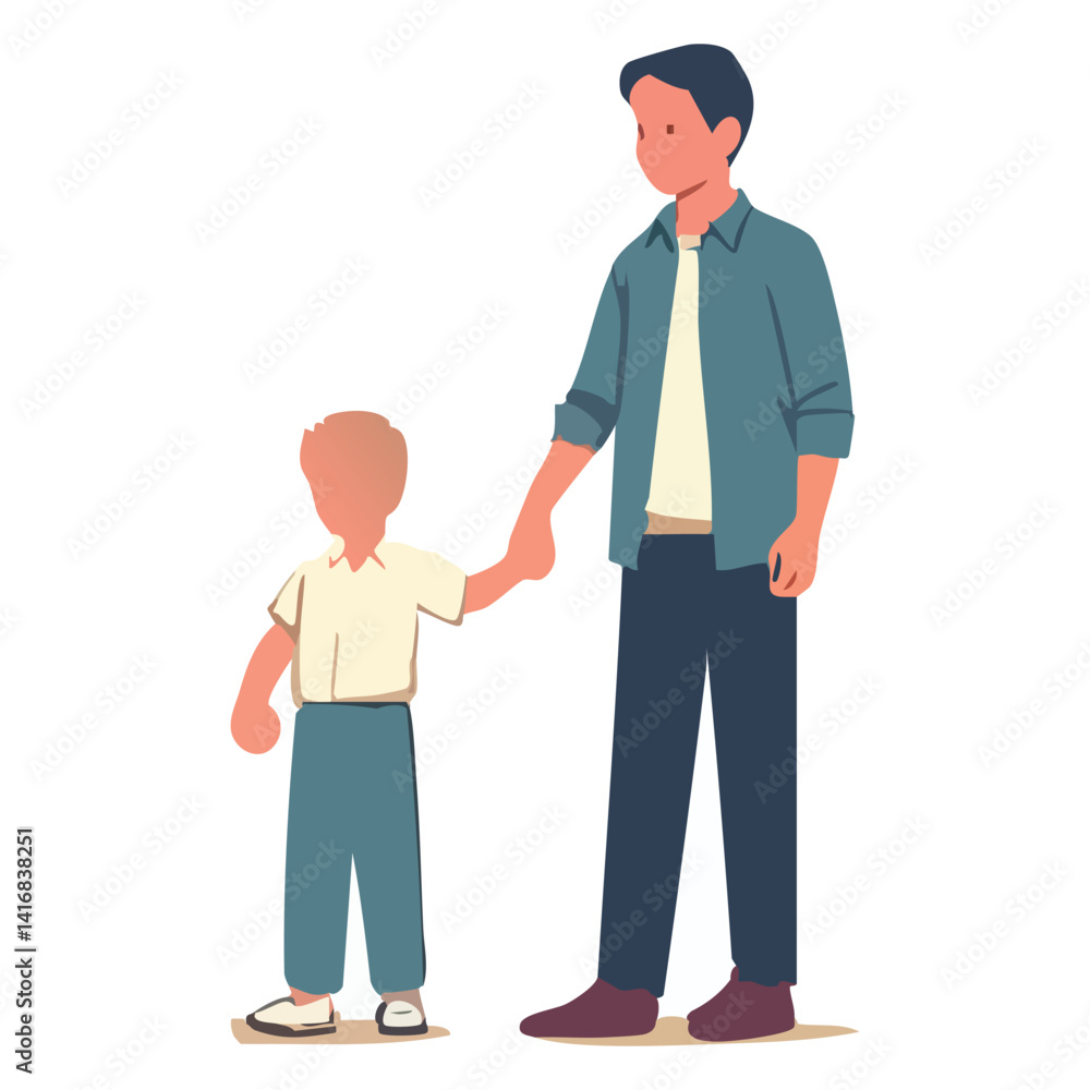 Dad and Son Holding Hands Illustration Vector Graphic Dad and Son Holding Hands Illustration Vector Graphic