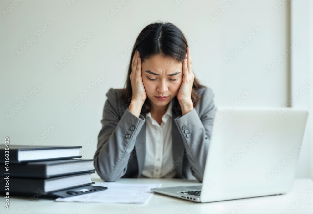 Young Asian Woman Experiencing Workplace Stress and Anxiety Young Asian Woman Experiencing Workplace Stress and Anxiety